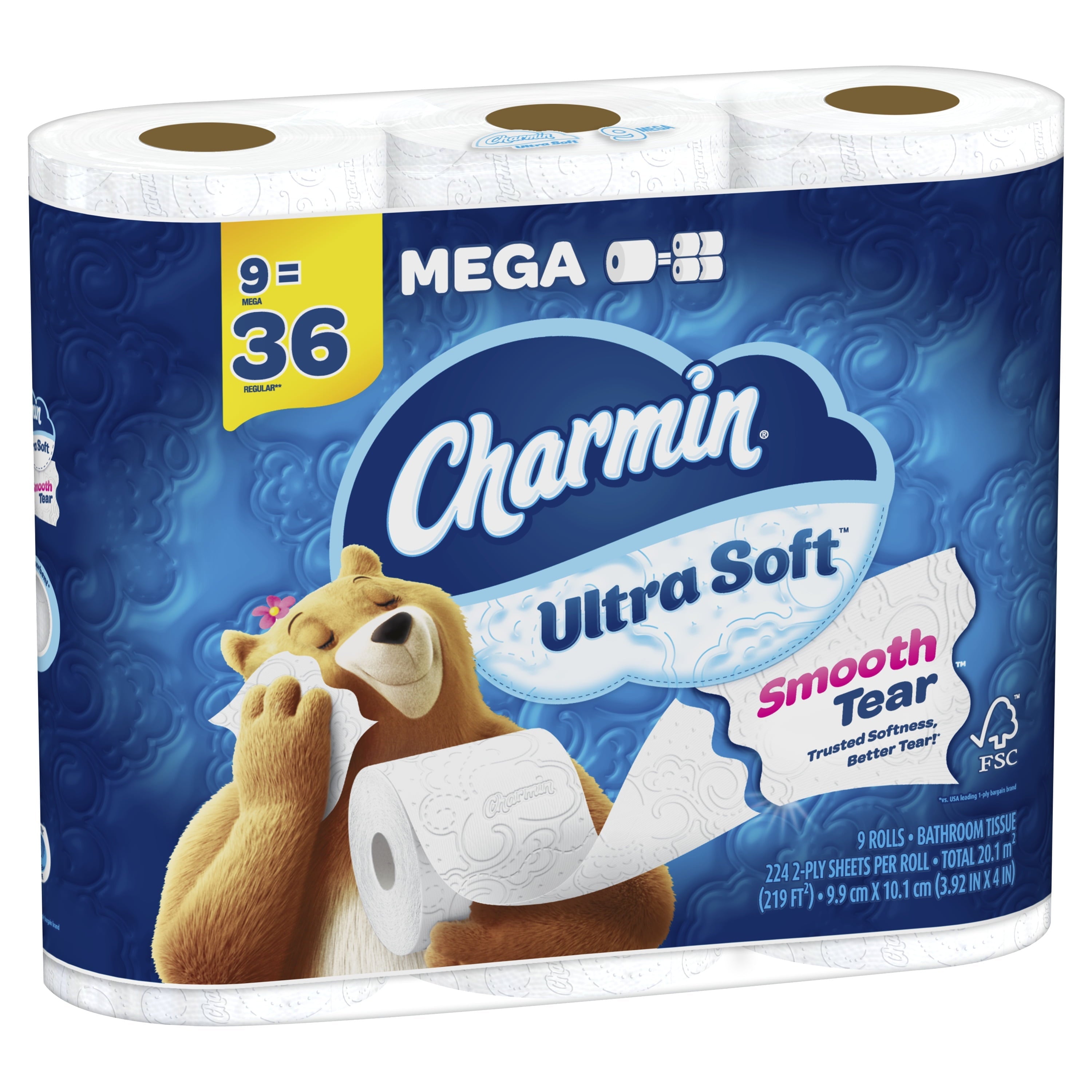 Charmin Ultra Soft Toilet Paper 9 Mega Rolls, 224 Sheets Per Roll
