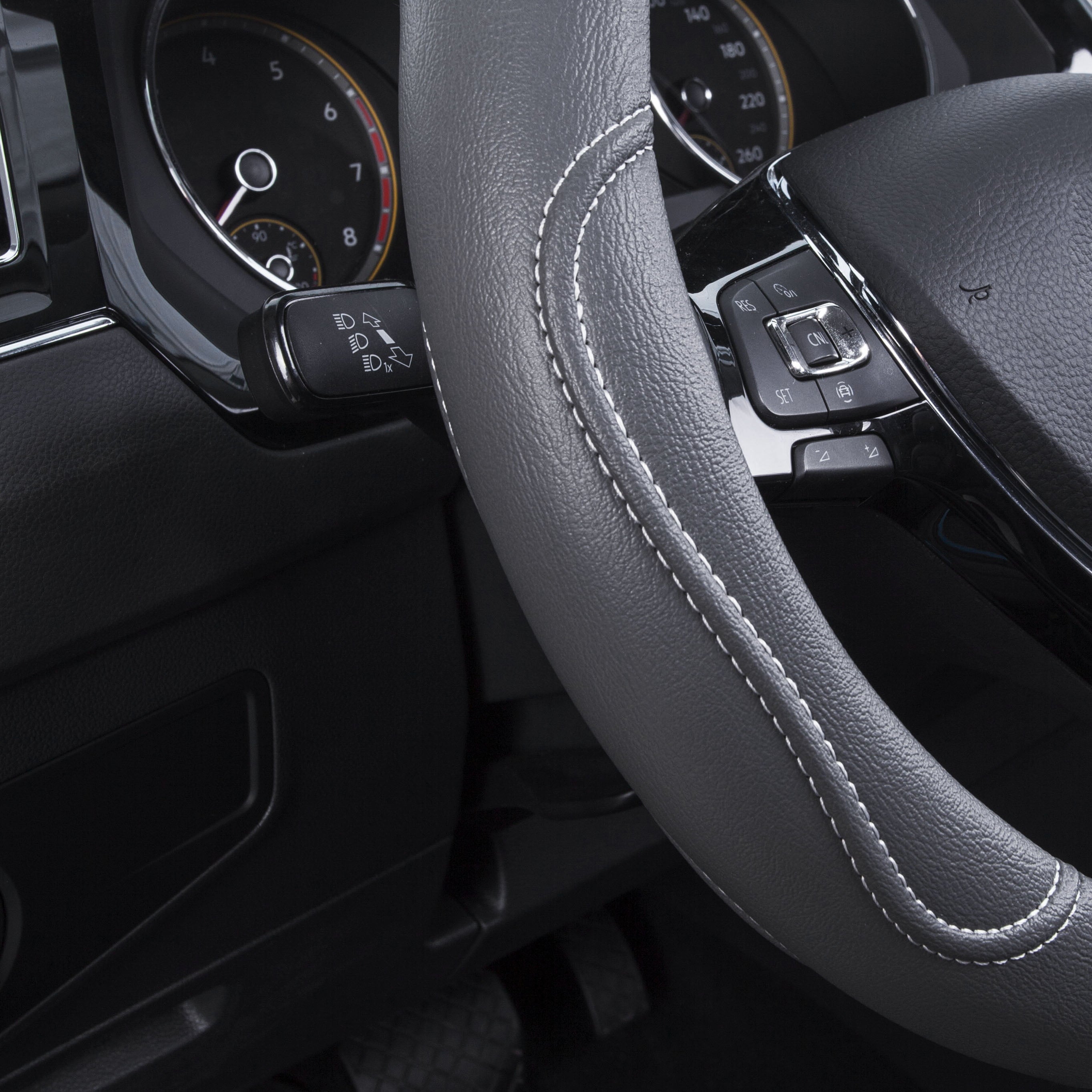 Auto Drive 1PC Steering Wheel Cover Country Leather Grey - Universal Fit, AD061716GR