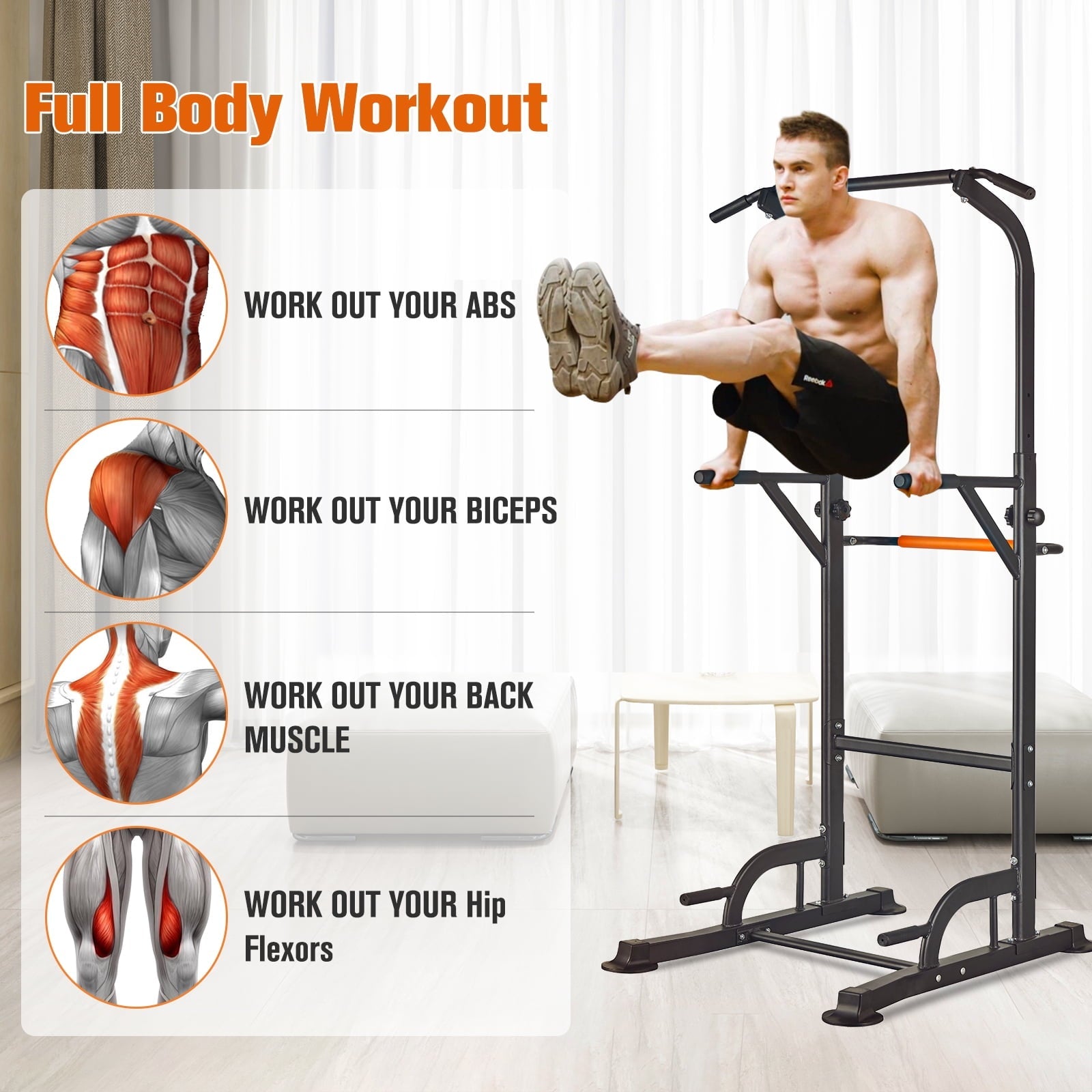 RELIFE REBUILD YOUR LIFE Adjustable Power Tower Dip Station Pull up Bar Home Gym Strength Training