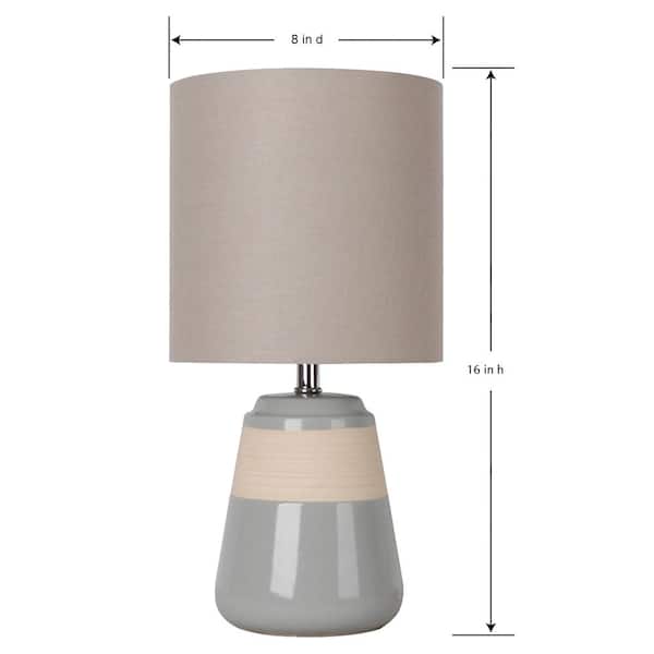 16 in. Grey Ceramic Table Lamp with Beige Fabric Shade