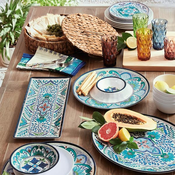 Talavera 12-Piece Country/Cottage Blue Melamine Dinnerware Set