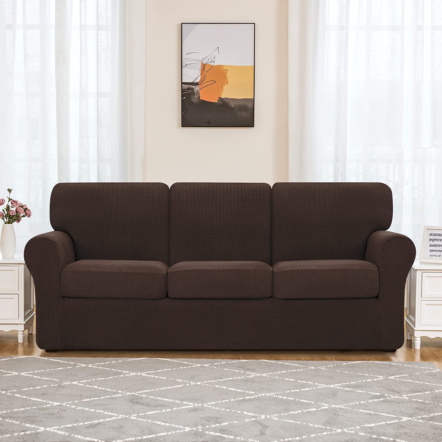 Subrtex Sofa Slipcover Sets 7 Pieces Stretch Couch Cover Backrest Cushion Covers (Sofa, Chocolate)