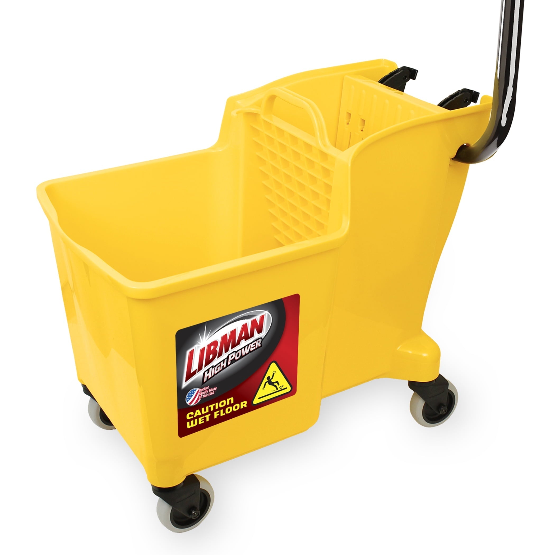 Libman Yellow 32 Quart Mop Bucket and Wringer with Rubber Caster Wheels.
