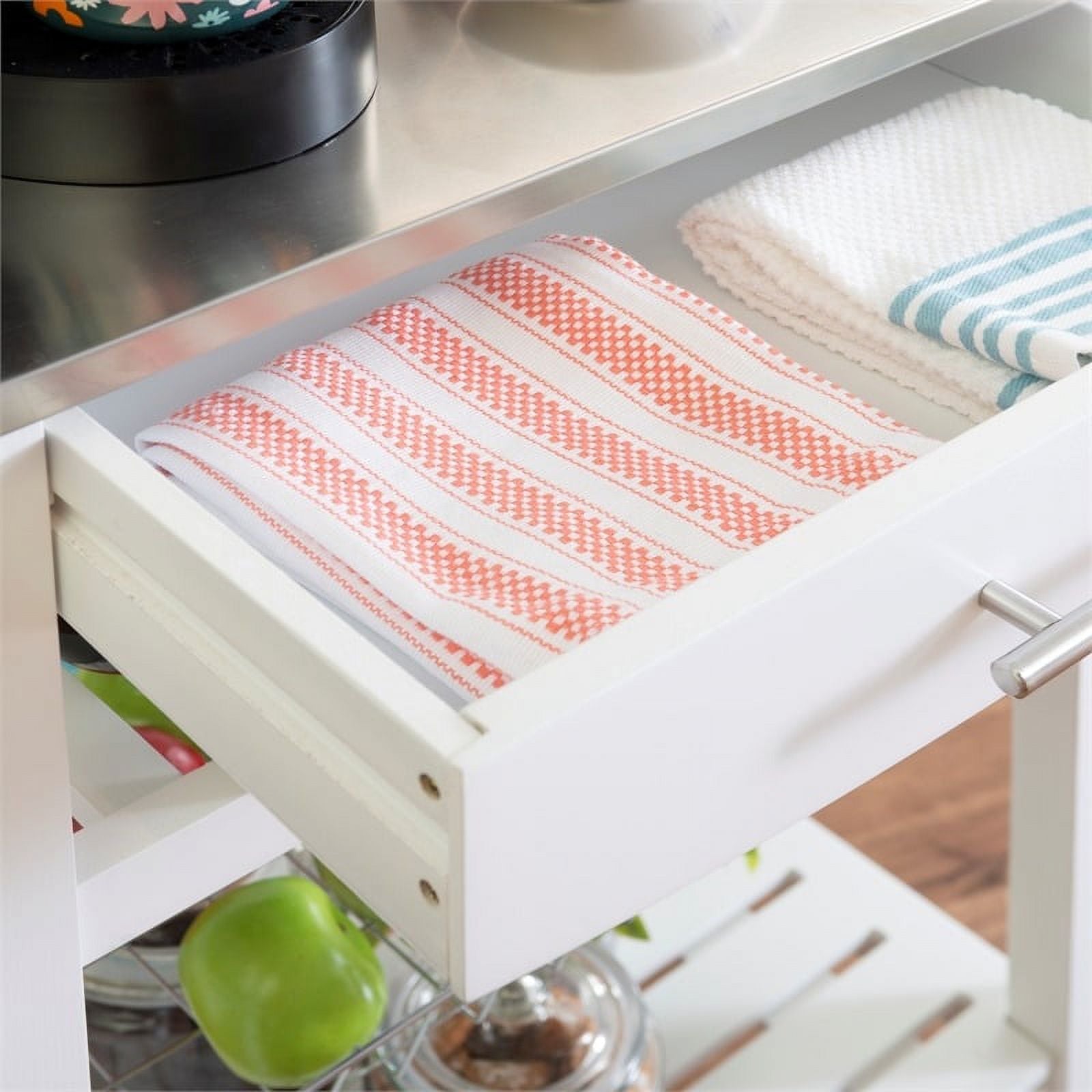 Riverbay Furniture Transitional Wood/Stainless Steel Kitchen Cart in White