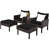 Costway 5 PCS Patio Rattan Wicker Furniture Set Sofa Ottoman Coffee Table Cushioned Navy