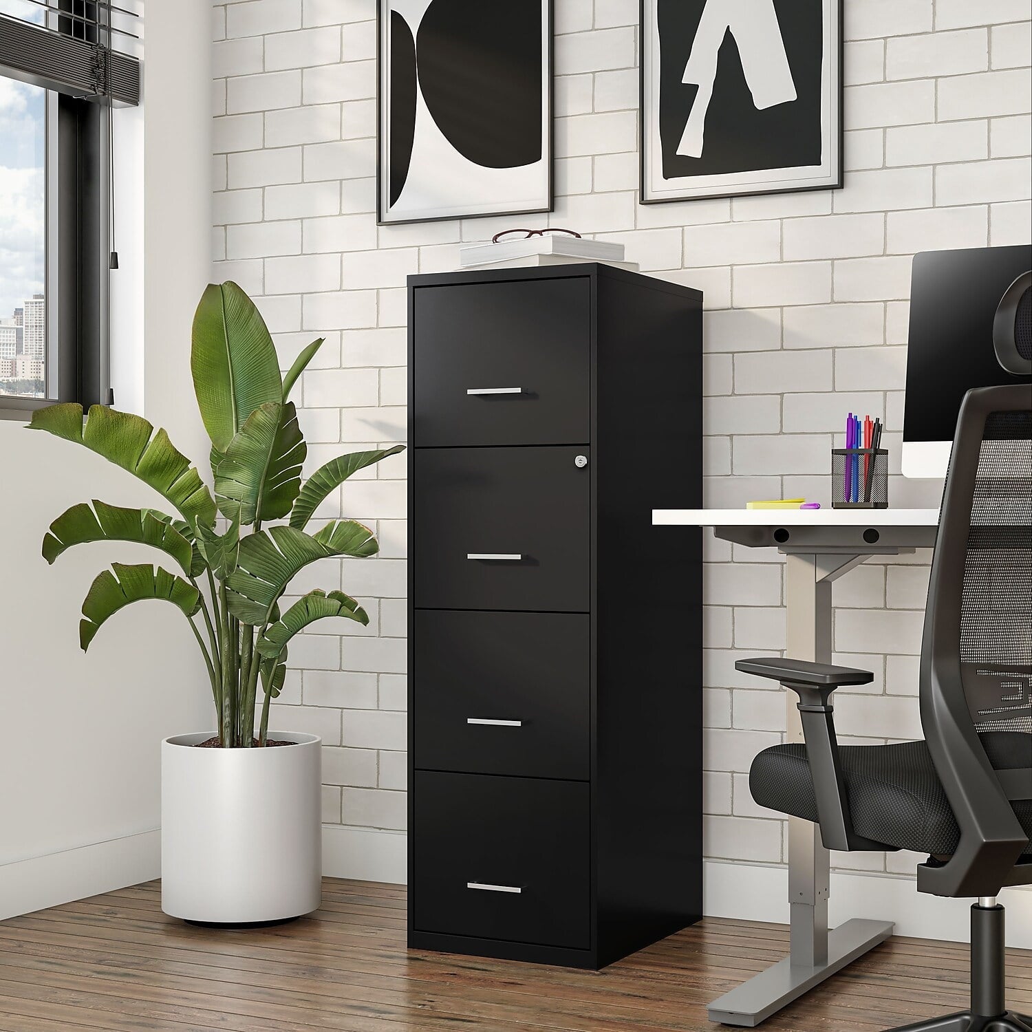 Staples 4-Drawer Vertical File Cabinet Locking Letter Black 18