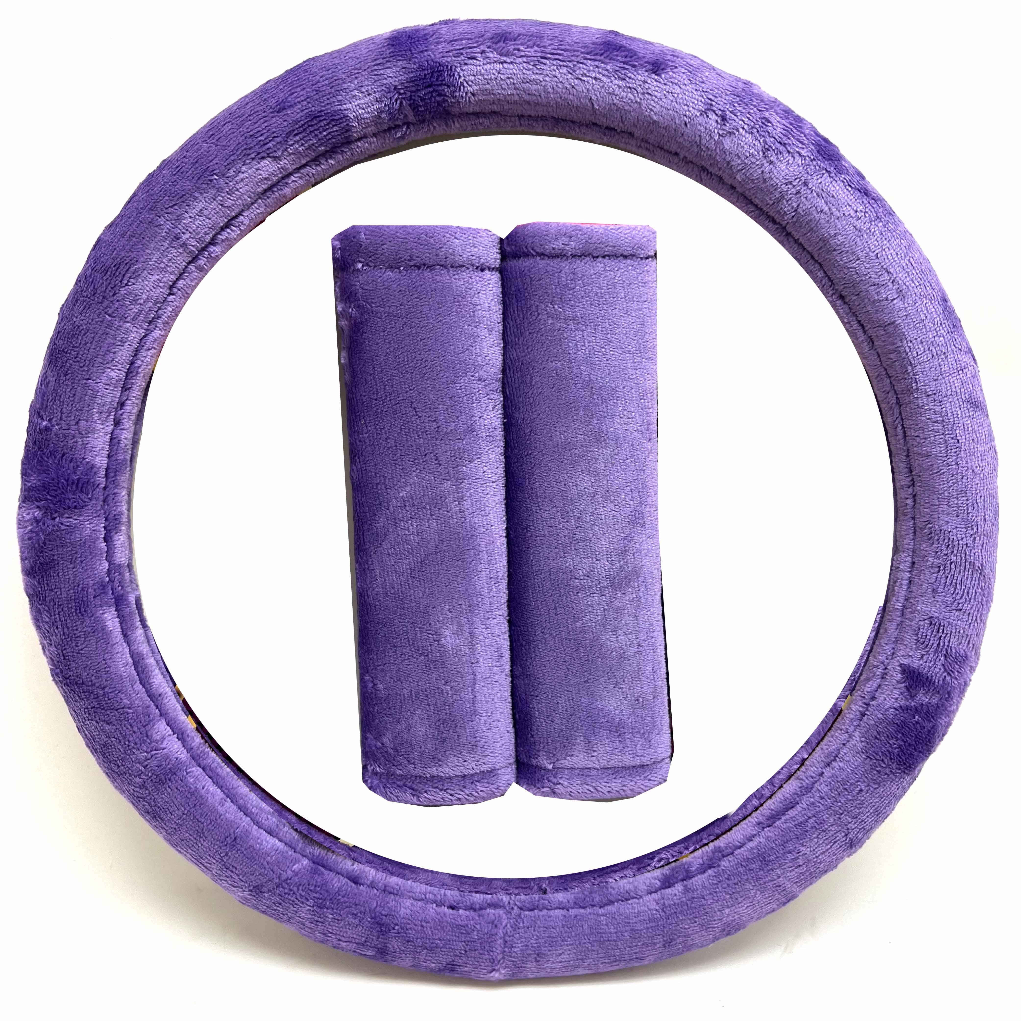 Purple Steering Wheel Cover Seatbelt Cushion Soft Velvet Universal 15 inch Plush