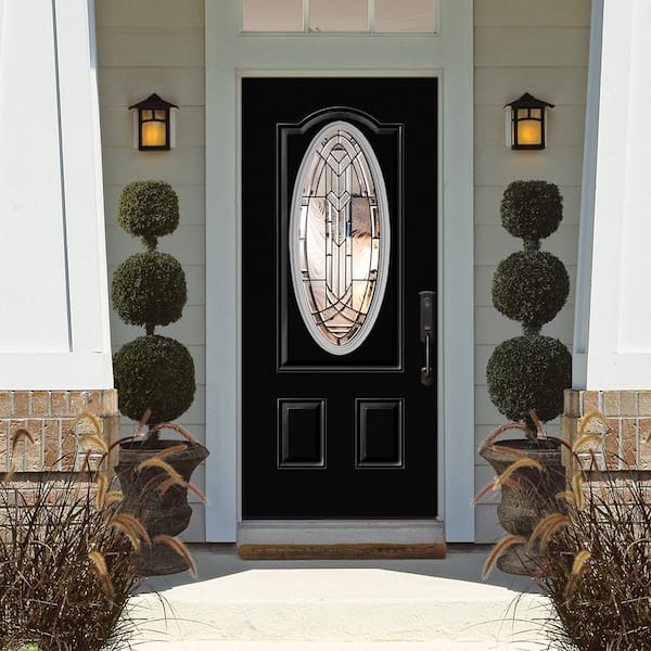 36 in. x 80 in. Chatham 3/4 Oval-Lite Left Hand Inswing Painted Steel Prehung Front Exterior Door with Brickmold