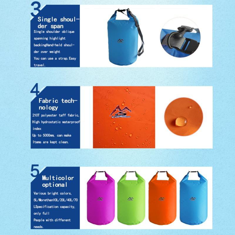 Floating Waterproof Dry Bag 5L/10L/20L/40L/70L, Roll Top Sack Keeps Gear Dry for Kayaking, Rafting, Boating, Swimming, Camping, Hiking, Beach, Fishing