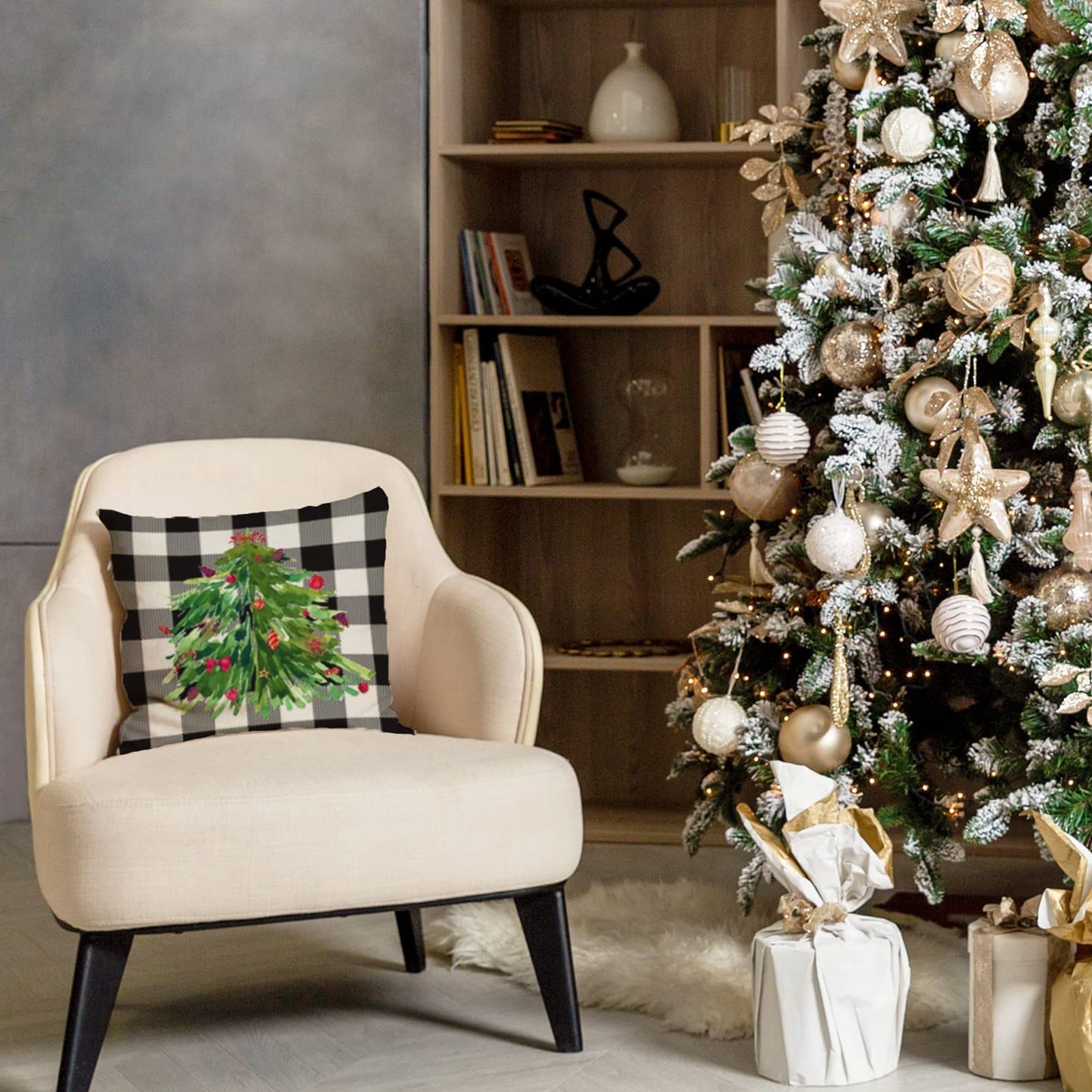 Husfou 4pcs Christmas Pillow Covers, 18x18 inch Linen Buffalo Plaid Merry Christmas Throw Pillowcase for Couch Xmas Winter Holiday Home Decorations