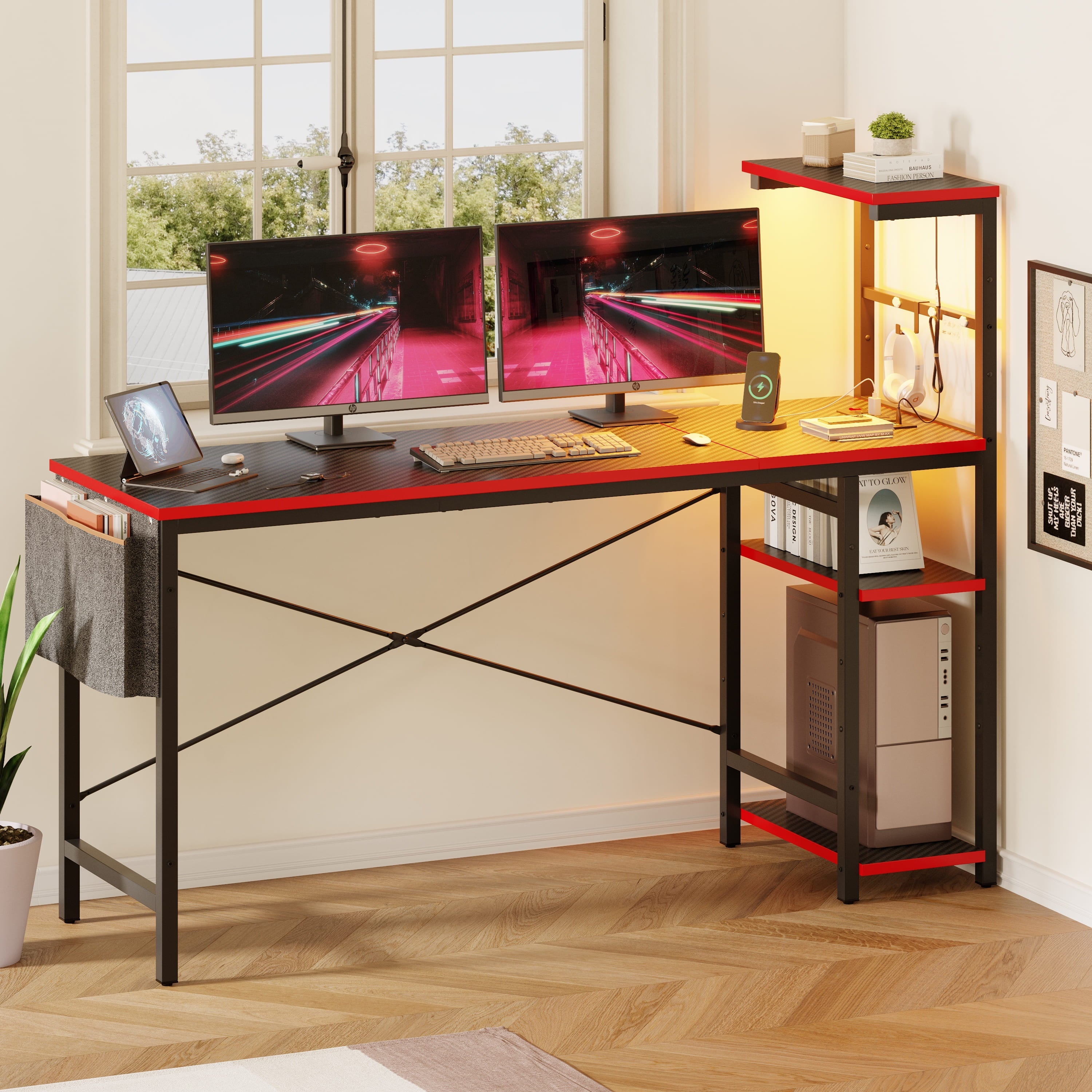 Bestier Gaming Computer Desk with Power Outlet 63