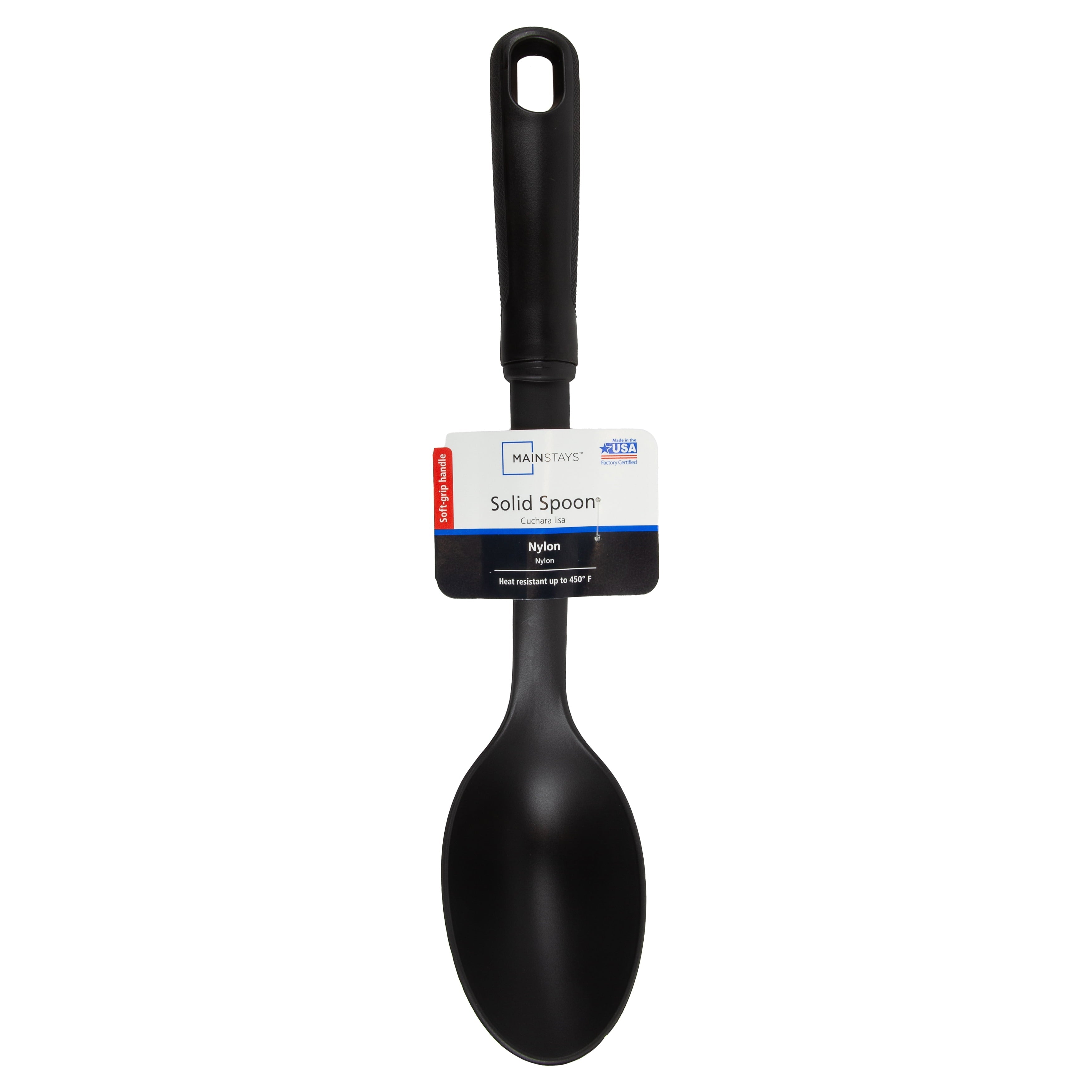 Mainstays Nylon Solid Basting Spoon, Soft-Touch Handle, Black, Dishwasher Safe