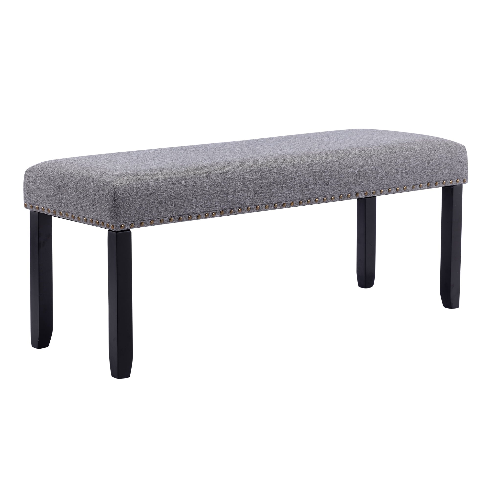 Duhome Upholstered Bench with Nailhead Trim, Dining Bench Entryway Bench End of Bed Bench Footstool with Wood Legs, Linen Gray