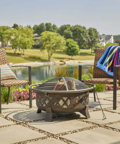 Round Lattice Wood Burning Fire Pit with Cover, Antique Bronze 35"