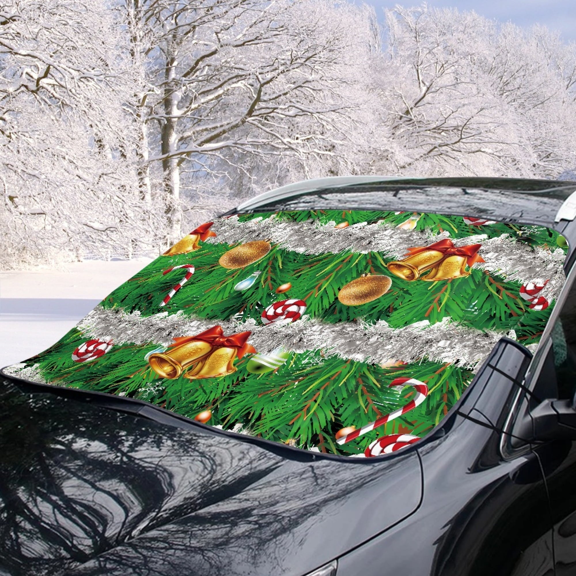 Bivenant Store Christmas Theme Car Windshield Cover for Ice and Snow Car Front Winter Windshield Covers for Ice Removal Winter Car Accessories for Windshield Protection ,55.9 x 37.7 Inches