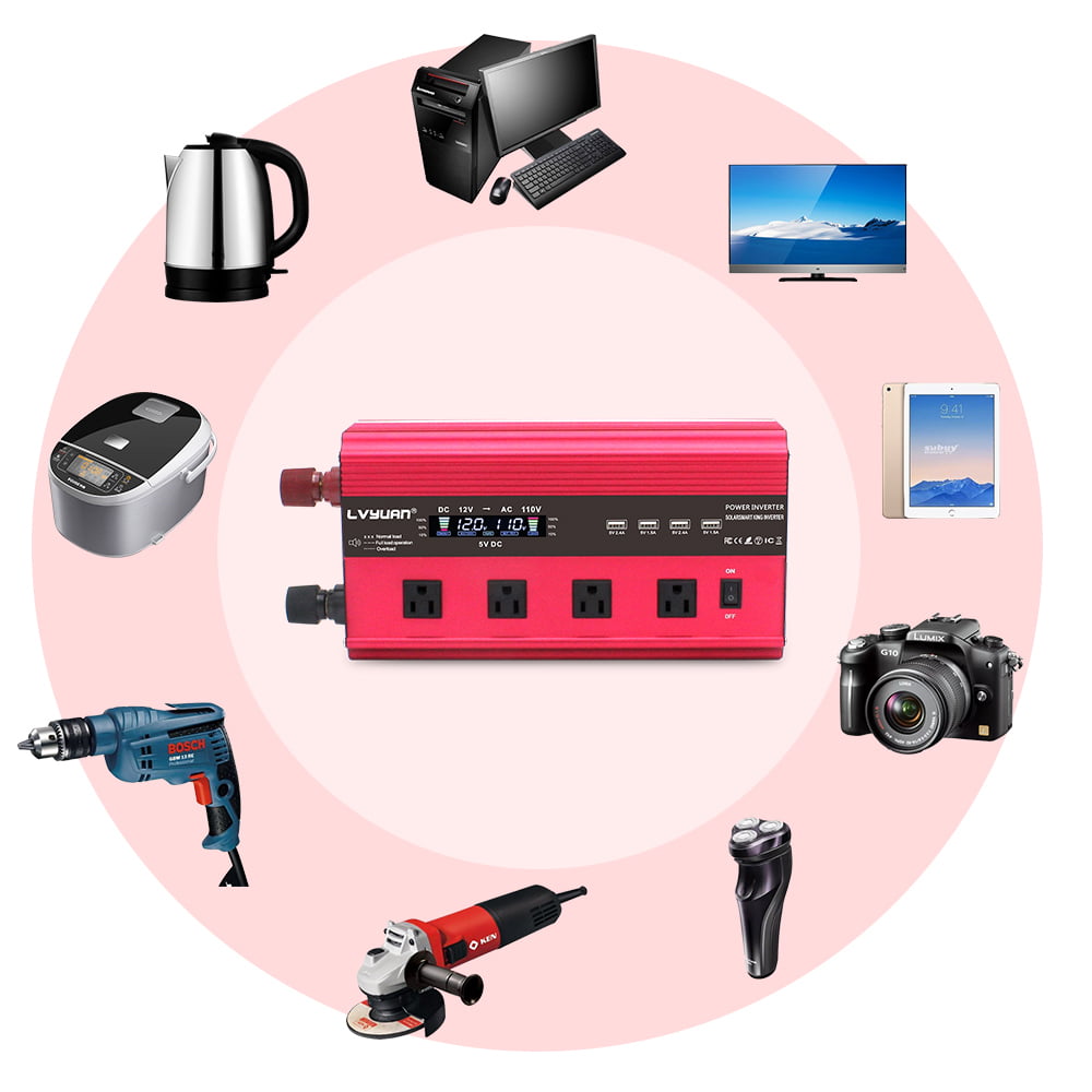 LVYUAN 3000 Watts 6000 Watts Modified Sine Wave Power Inverter DC 12V to AC 110V 120V Car Converter 4USB 4AC Remote Control