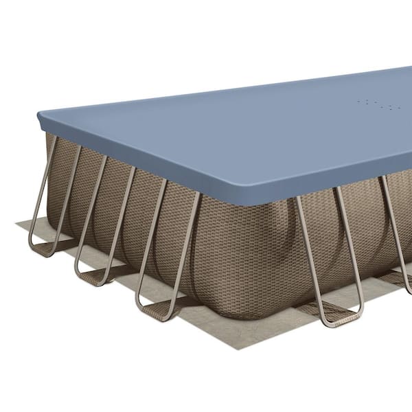 24 ft. x 12 ft. Rectangular 52 in. Deep Metal Frame Above Ground Pool, Brown Basketweave