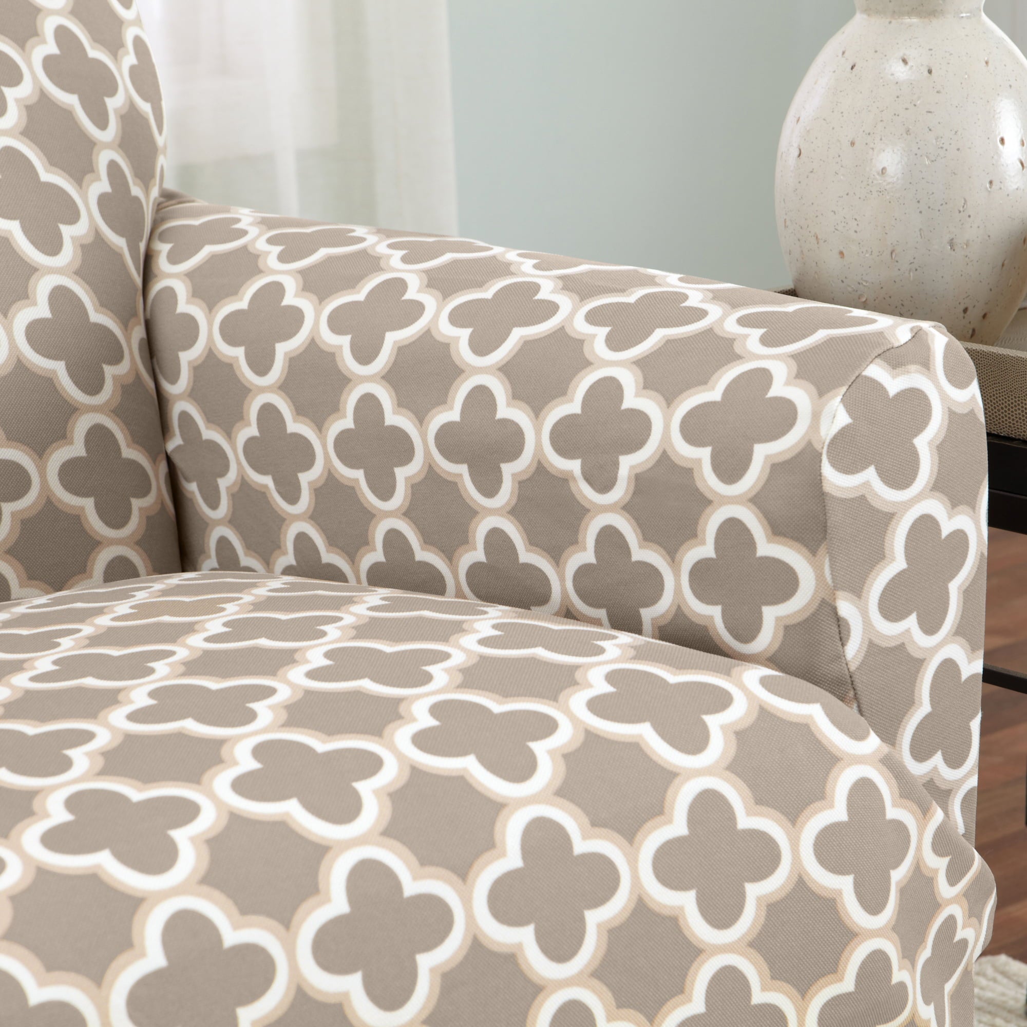 Great Bay Home Stretch Printed Washable Recliner Slipcover  (Recliner, Beige)