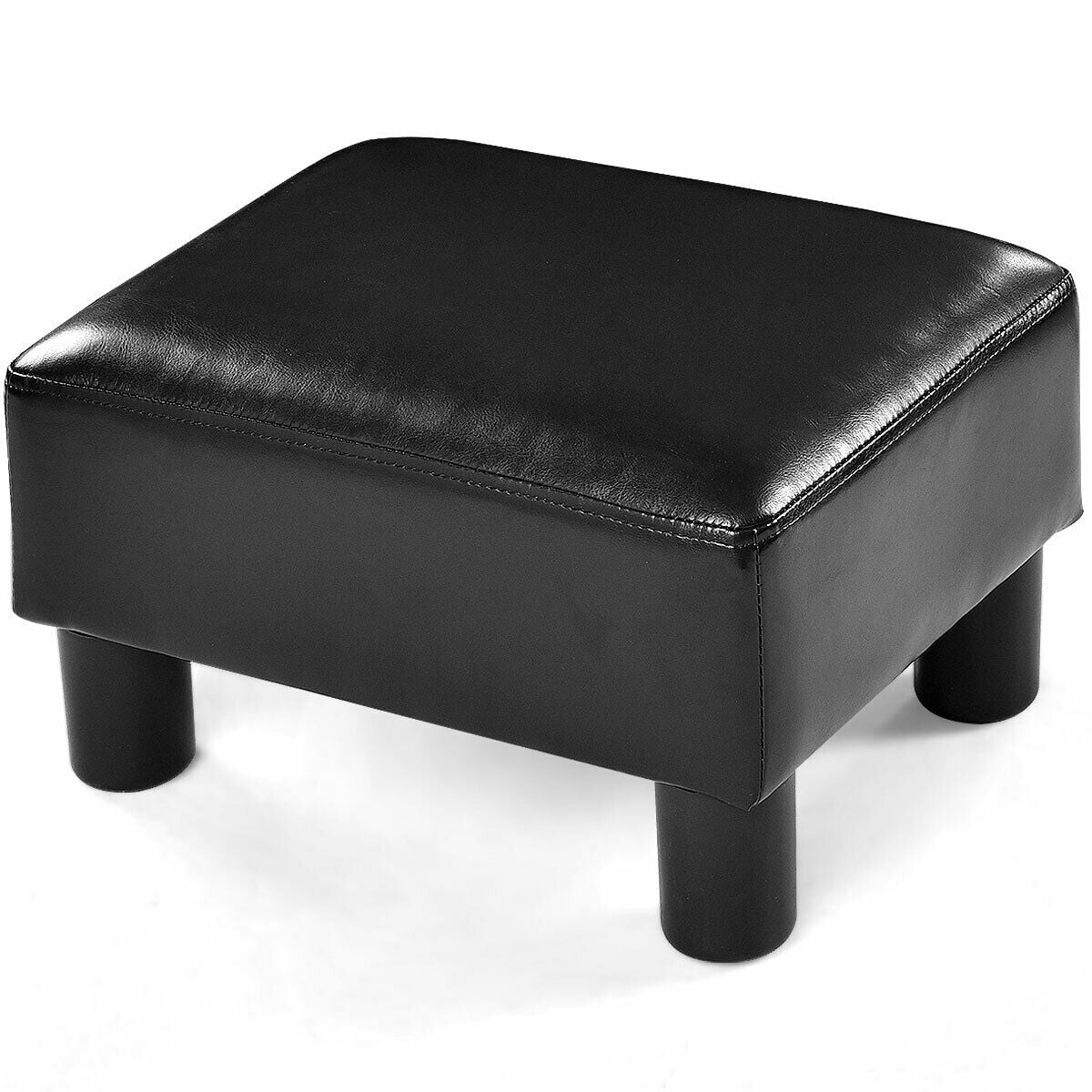 Costway Small Ottoman Footrest PU Leather Footstool Rectangular Seat Stool Black