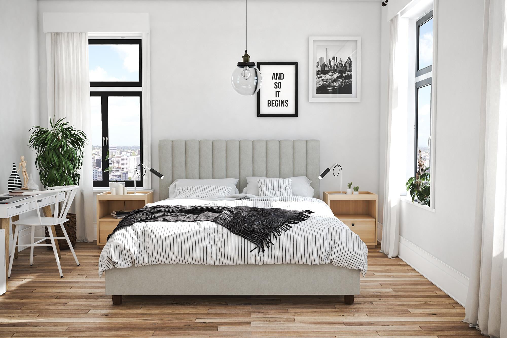 Novogratz Brittany Upholstered Bed, Queen, Gray Linen