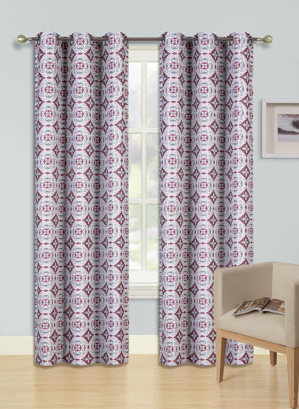 (SSS) 2-PC Red Solid Blackout Room Darkening Panel Curtain Set, Two (2) Window Treatments of 37