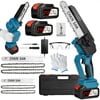 Mini Chainsaw Cordless 8 inch and 6inch2-in-1 Portable Brushless Chainsaw with 2Pcs 3.0Ah Battery,Handheld Small Chain Saw for Garden Pruning Branch Shears Wood Logs Cuts Blue