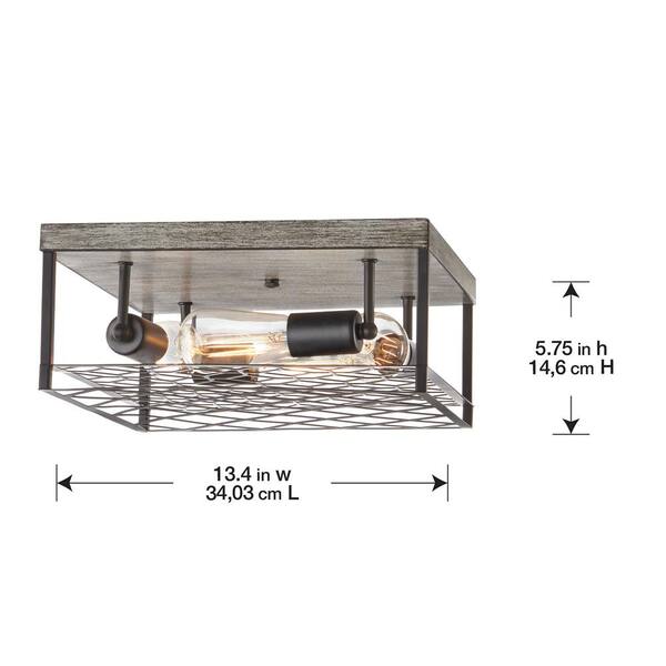 Heather Glen 12.4 in. 4-Light Black Square Flush Mount, Industrial Ceiling Light