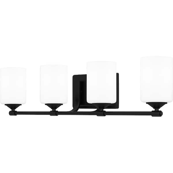 Darlington 29.5 in. 4-Light Matte Black Vanity Light with Frosted Opal Glass Shades