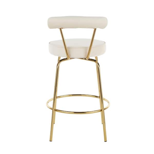 Rhonda 26 in.Cream Velvet and Gold Metal Glam Counter Stool (Set of 2)