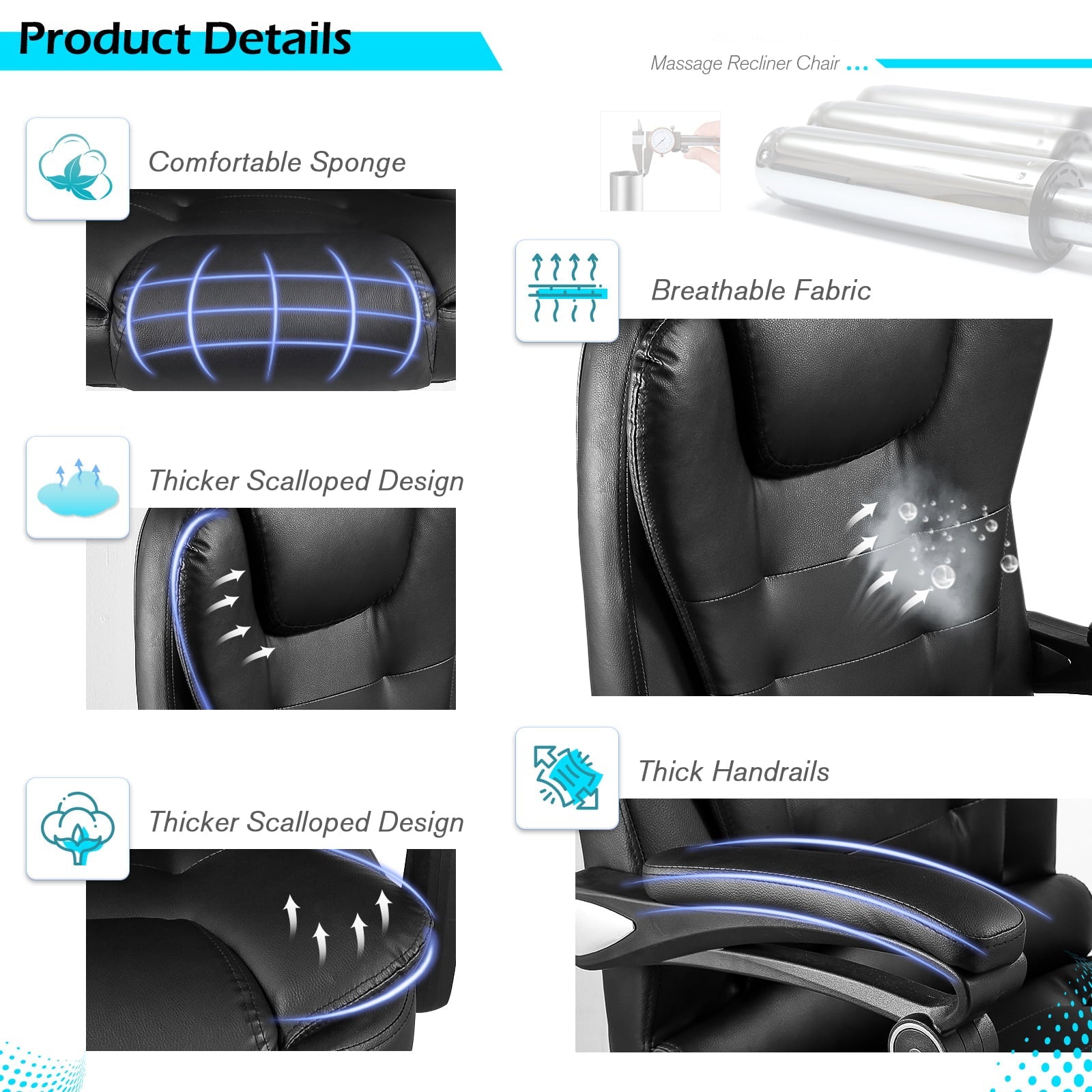 YODOLLA Ergonomic Office Chair with Heated 7 Points Massage Retractable Footrest, High Back Swivel Leather Chair Big and Tall Heated Reclining Office Chair, Black