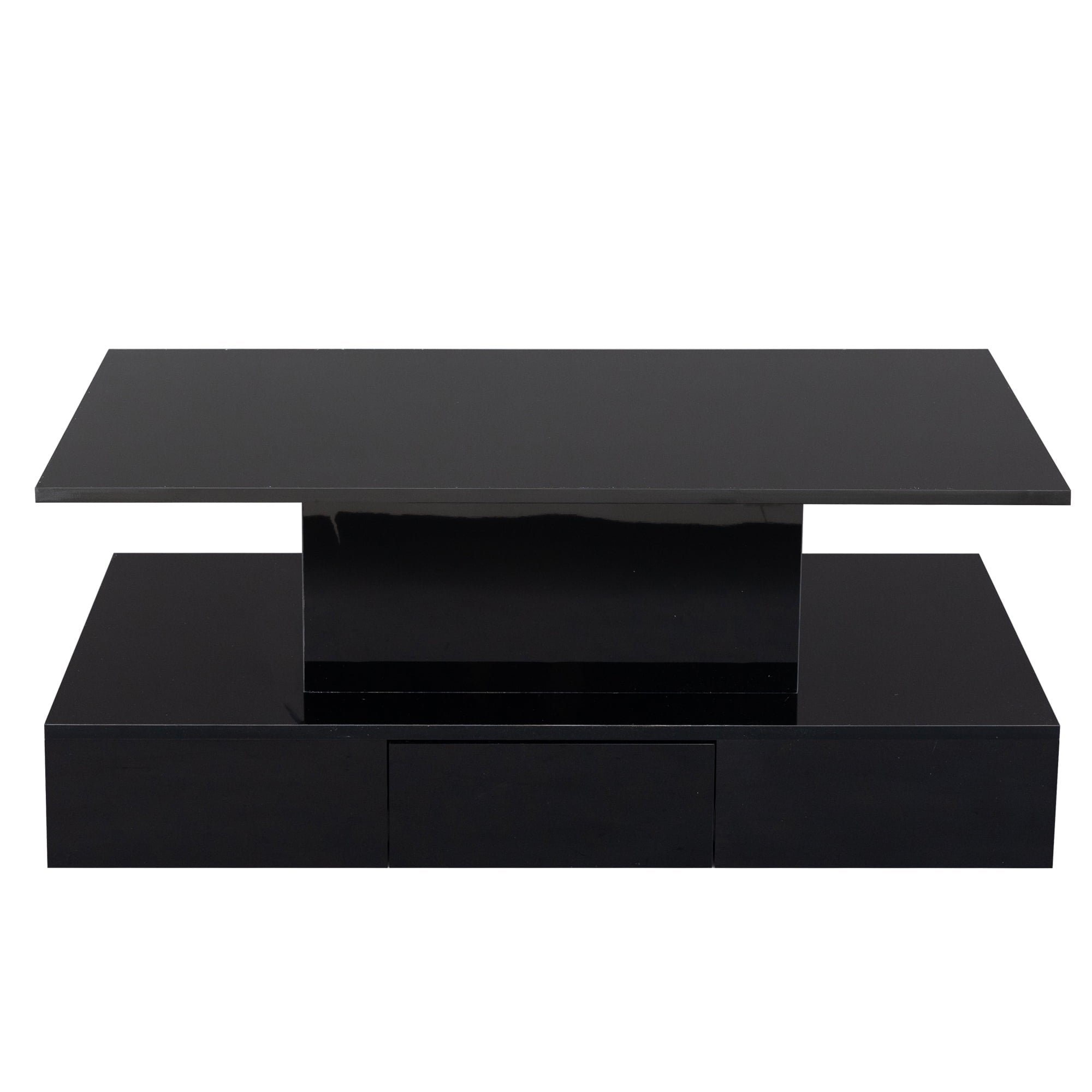 HSUNNS Black LED Coffee Table for Living Room, Modern High Glossy Center Table with 4 Drawers, Smart Cocktail Table Rectangle, Sofa Side Tea Tables with LED Lights, 40