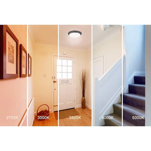 Stetson 11 in. 1-Light Satin Bronze Integrated LED Selectable CCT Ceiling Flush Mount with Frosted White Glass Diffuser