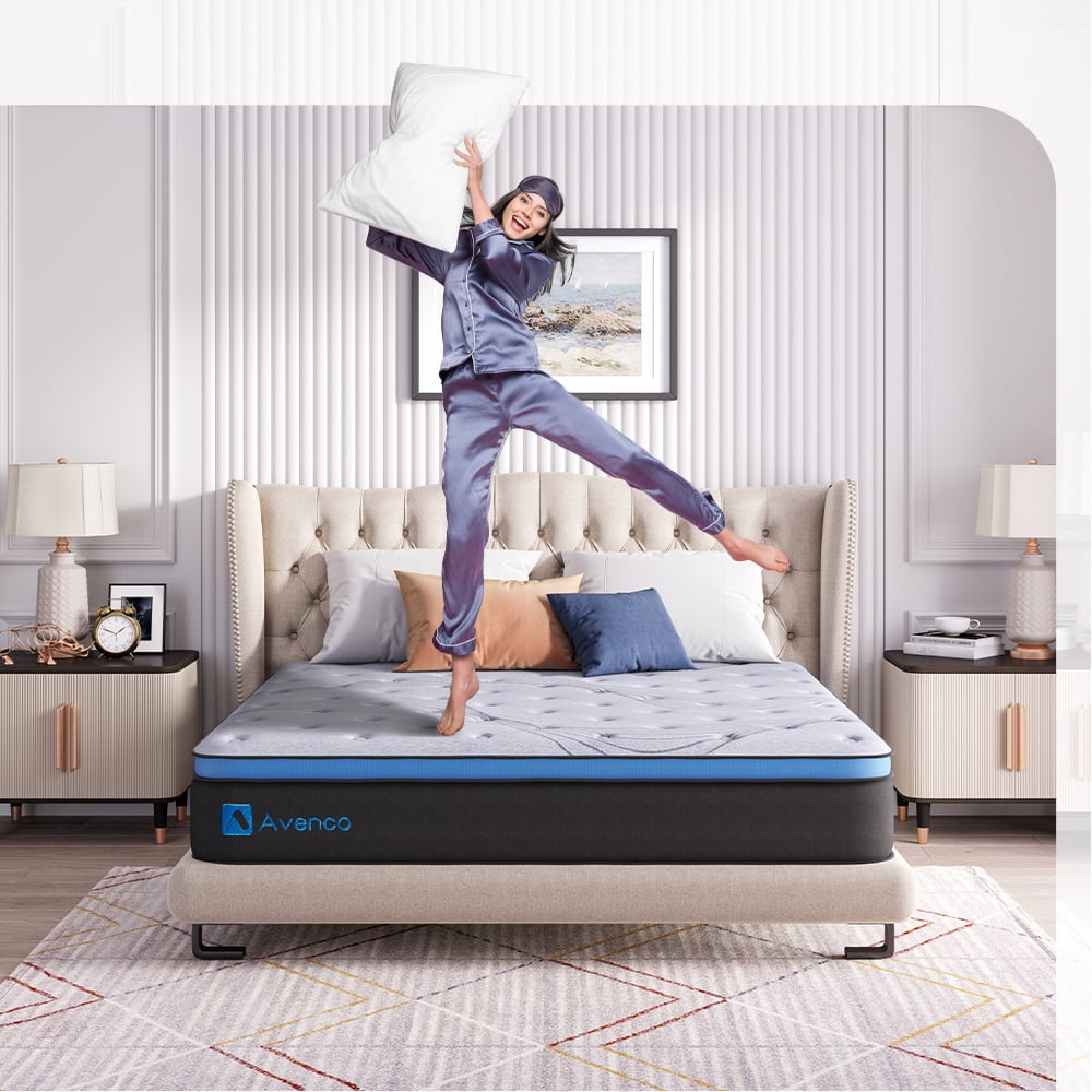 Size Mattress, Avenco Queen Mattress Firm, 10 inch Hybrid Queen Mattress in a Box, Innerspring and Gel Memory Foam, Grey, Pillow Top