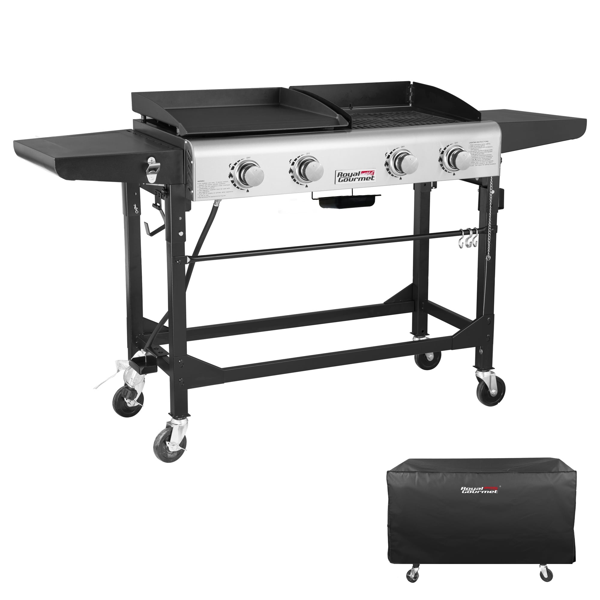 Gourmet GD401C Premium 4-Burner 48000-BTU Folding Gas Grill and Griddle, With Cover