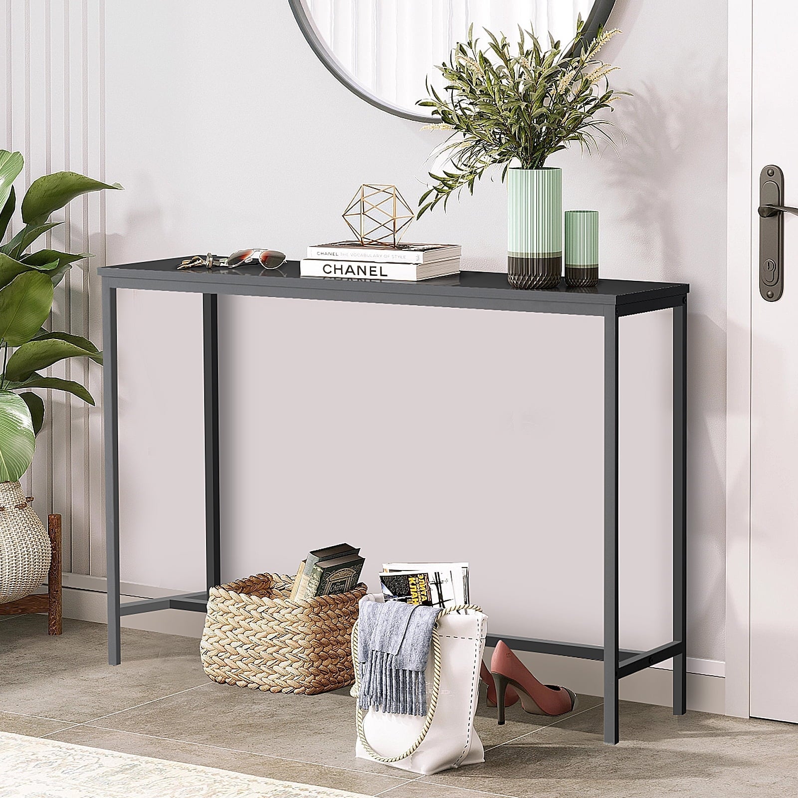 Ktaxon Modern Multifunction Console Table Sofa Table TV Stand with Sturdy Metal Frame in Entryway,Living Room,Hallway,Black Finish