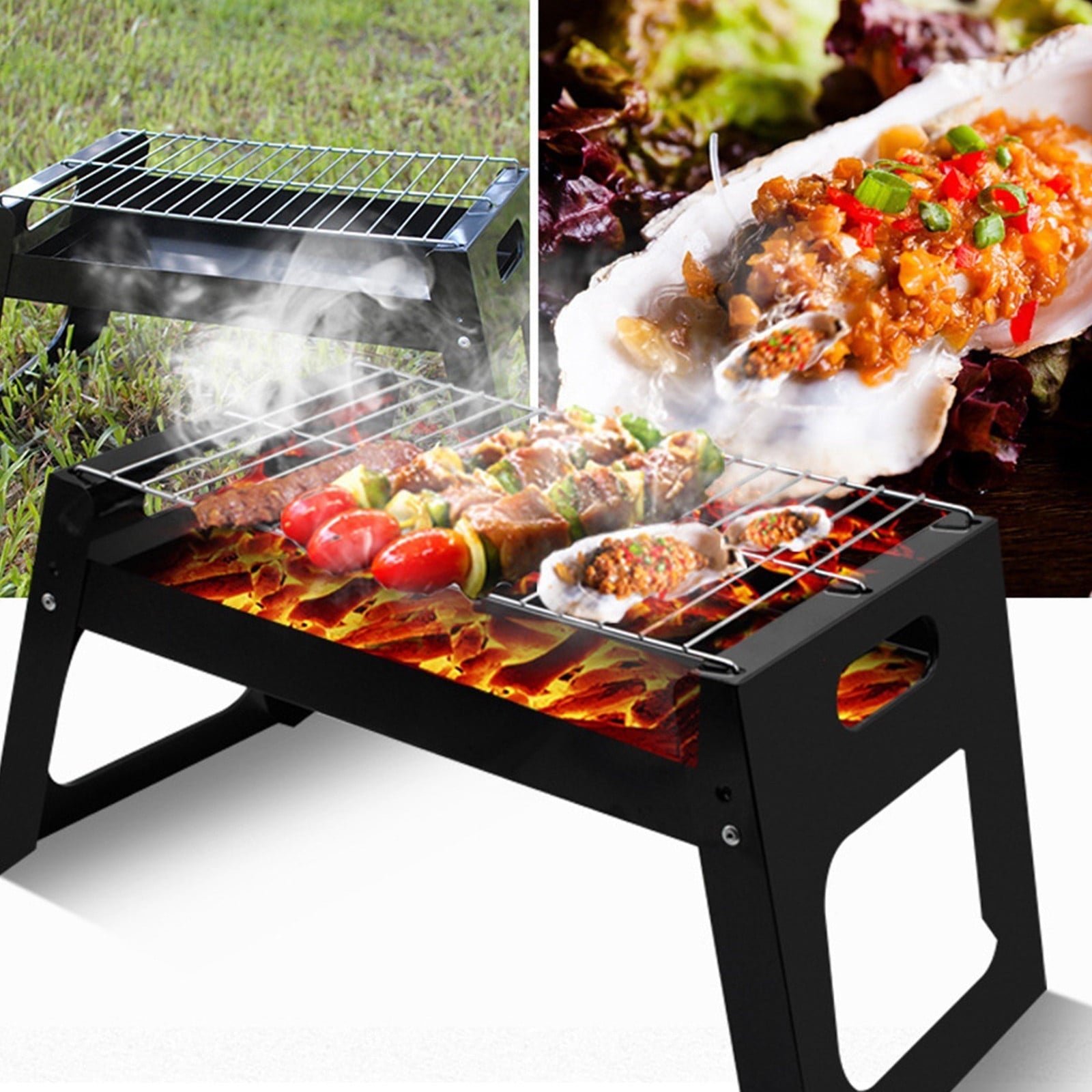 Fridja Folding Portable Barbecue Charcoal Grill, Barbecue Desk Tabletop Outdoor Stainless Steel Smoker BBQ for Camping Picnics Beach