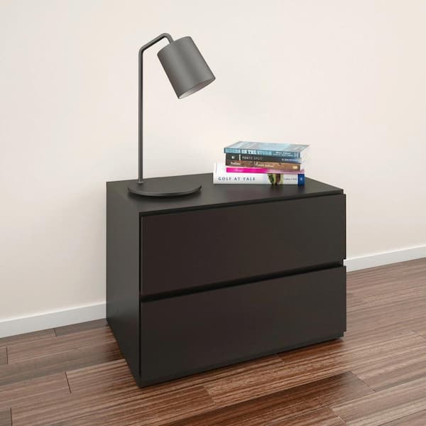 Avenue Black 1-Drawer Nighstand 23.75 in. W x 16.75 in. H x 15.5 in. D