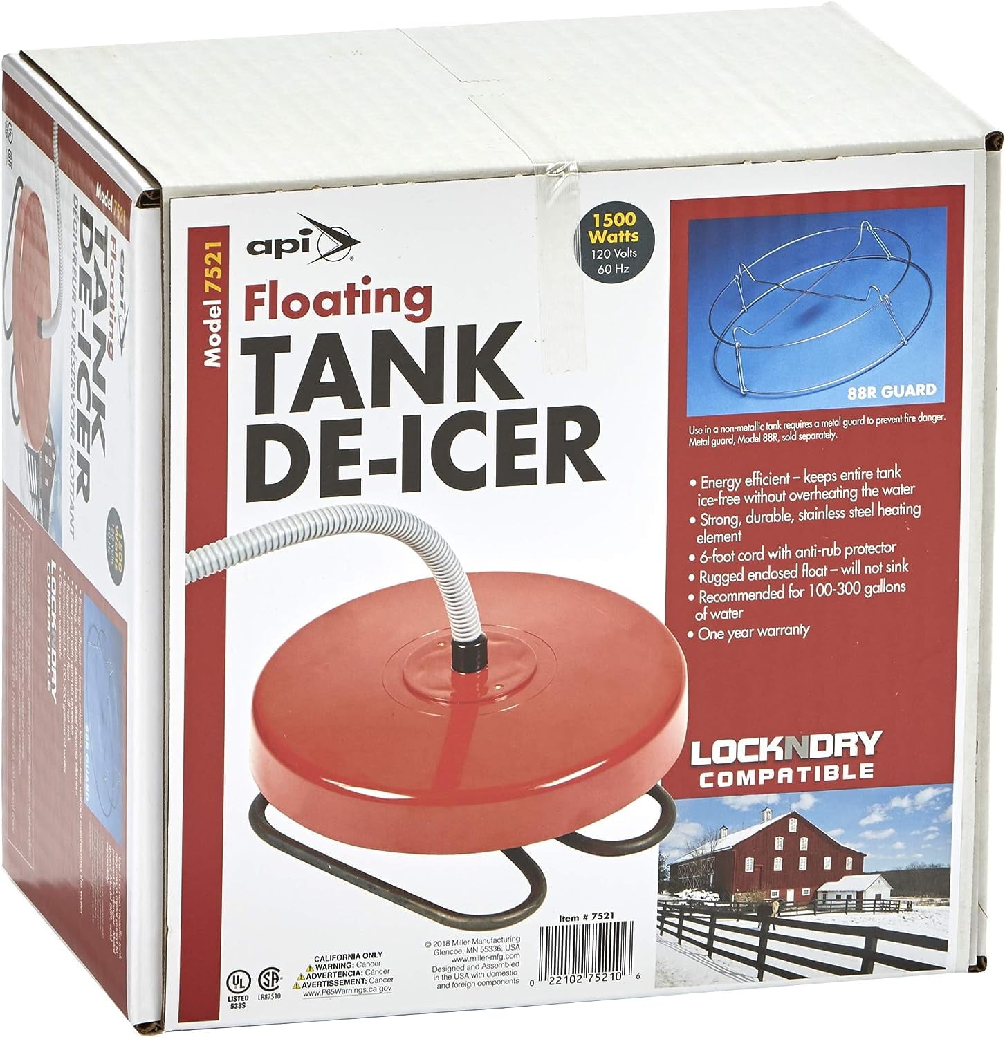 API 7521 Floating 1500 Watt Drinking Water Stock Tank Heater Deicer