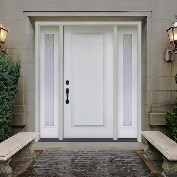 64 in. x 80 in. Element Series 1-Panel RHIS Primed White Steel Prehung Front Door w/ Double 12 in. Rain Glass Sidelites