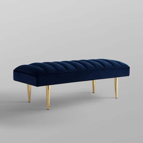 Denver Navy/Gold Bench Upholstered Velvet 18.5 in. x 22 in. x 52.5 in.