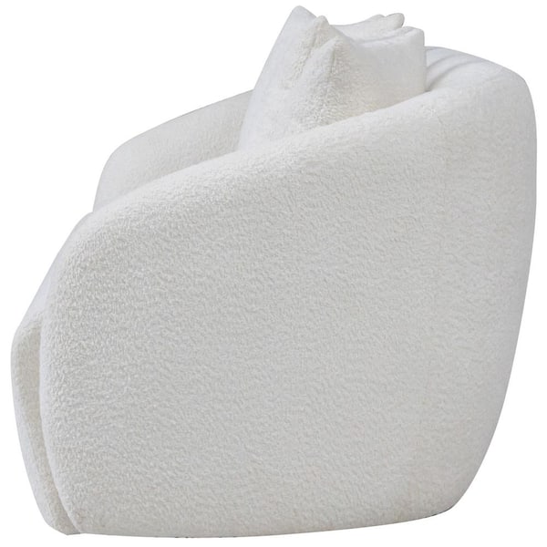 Lidan 85 in. W Round Arm Boucle Fabric Japandi Style Luxury Curvy Couch in Ivory