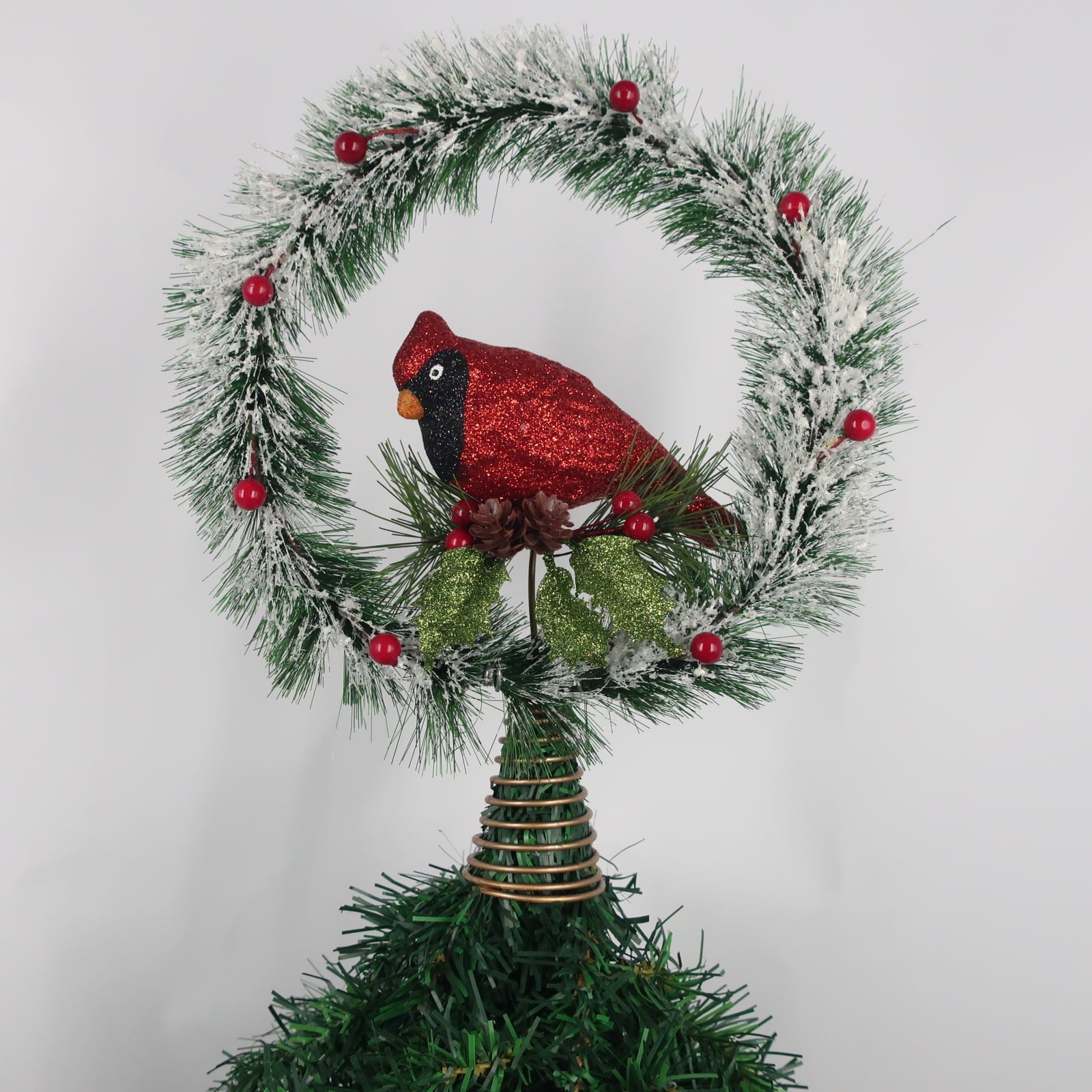 Red Lodge Cardinal Wreath Christmas Tree Topper, 12 in, by Holiday Time