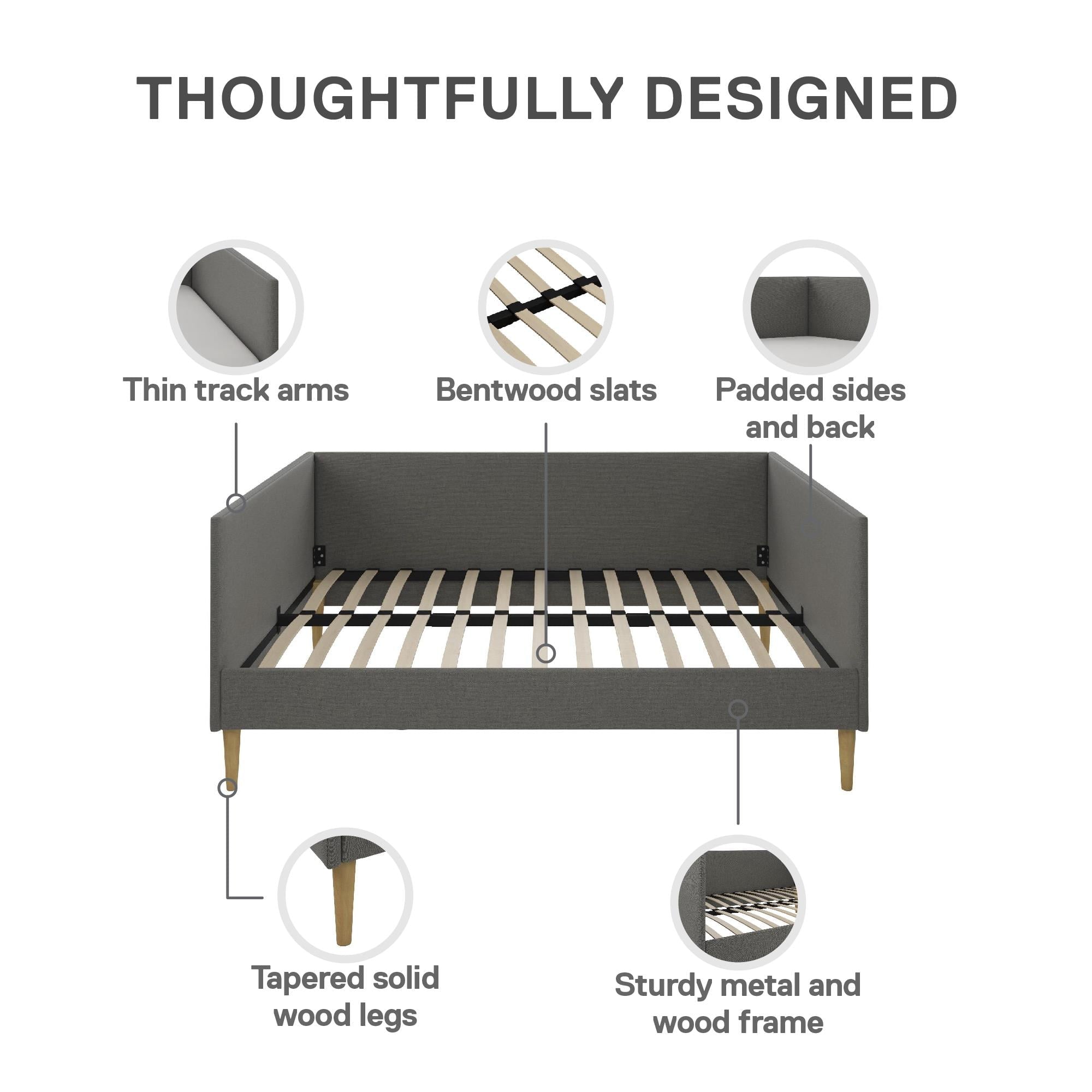 DHP Franklin Mid-Century Upholstered Daybed Frame, Gray Linen, Queen