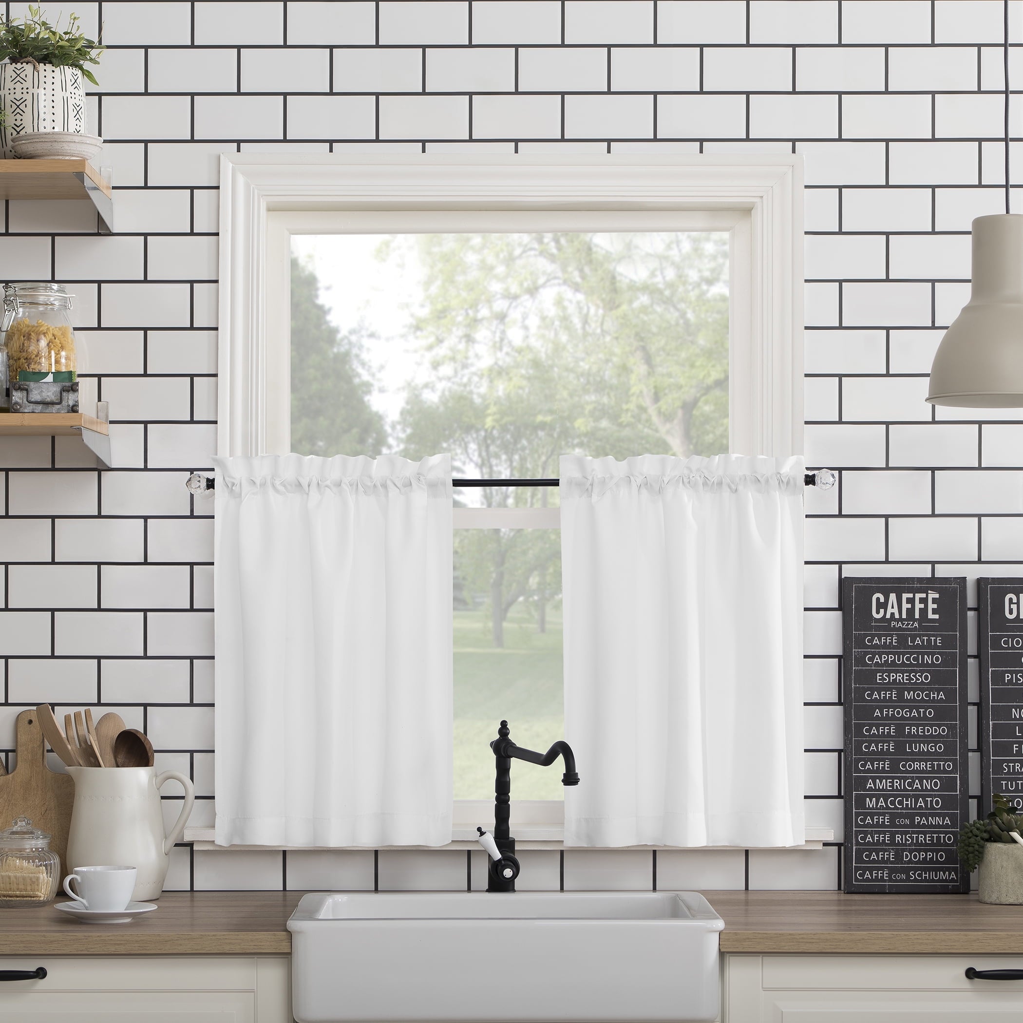 Mainstays Solid 3 Piece Kitchen Curtain Set, Adult