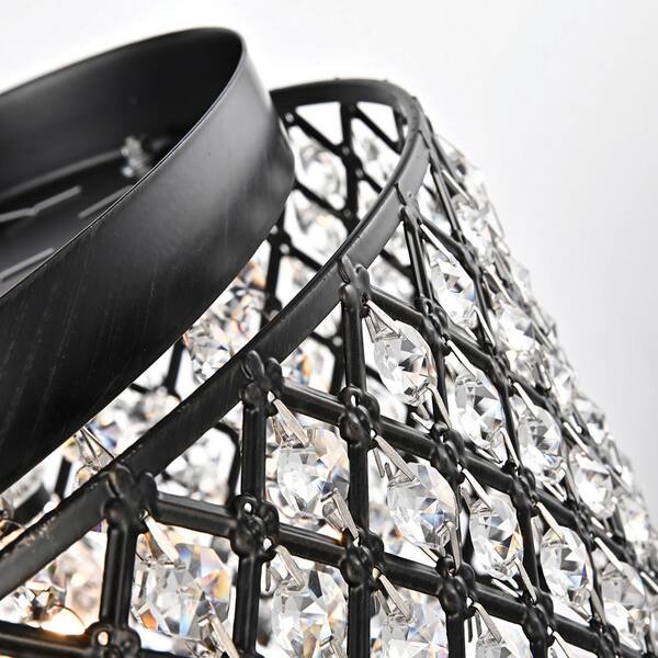 Alyvia 16 in. 4-Light Antique Black Glam Round Drum Flush Mount with Cascading Hanging Crystals