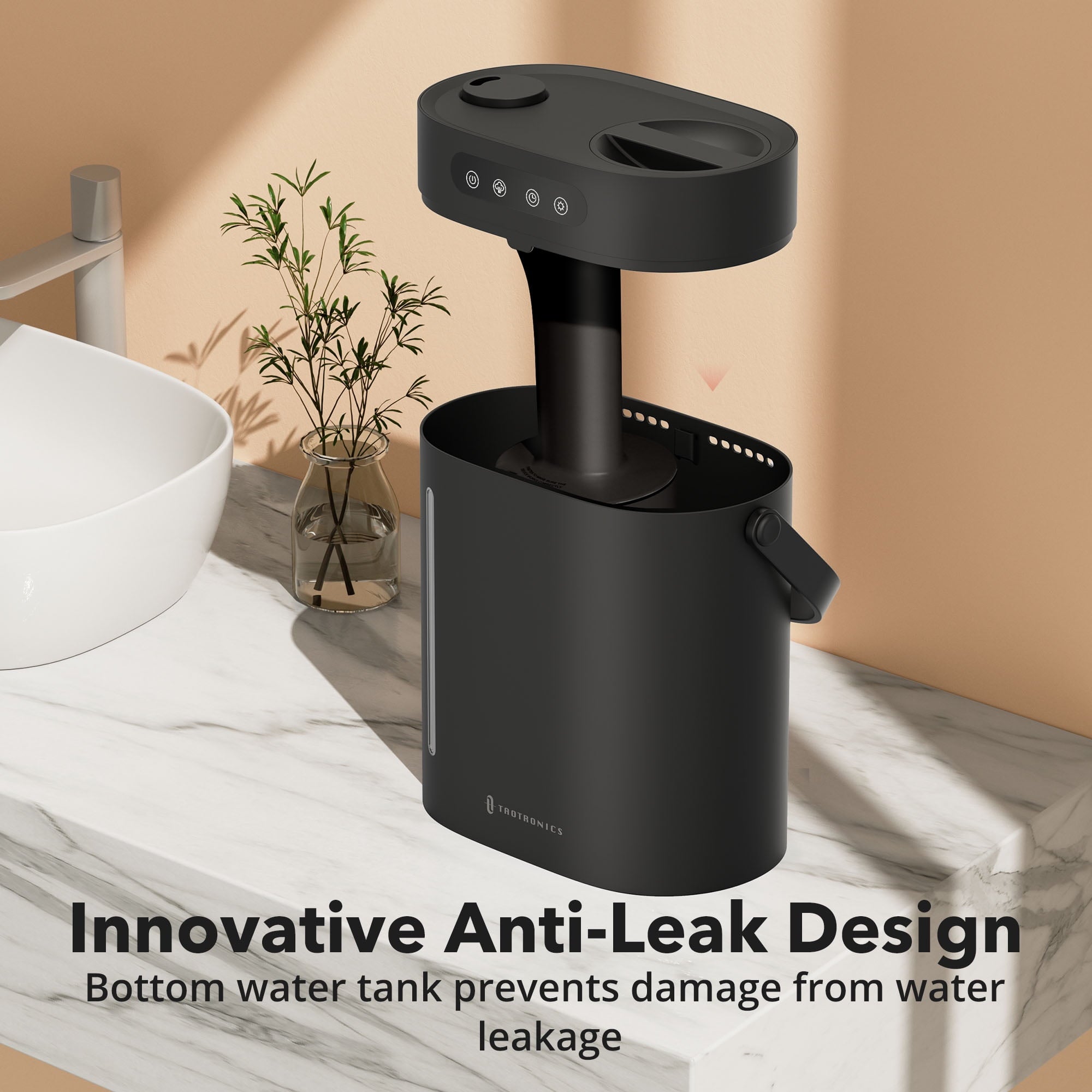 Taotronics 6L Cool Mist Humidifier for Room Home Bedroom, Top Fill Humidifier with Touch Control, Adjustable 3 Mist Outputs, 3 Timers, Sleep Mode, for Office, Black