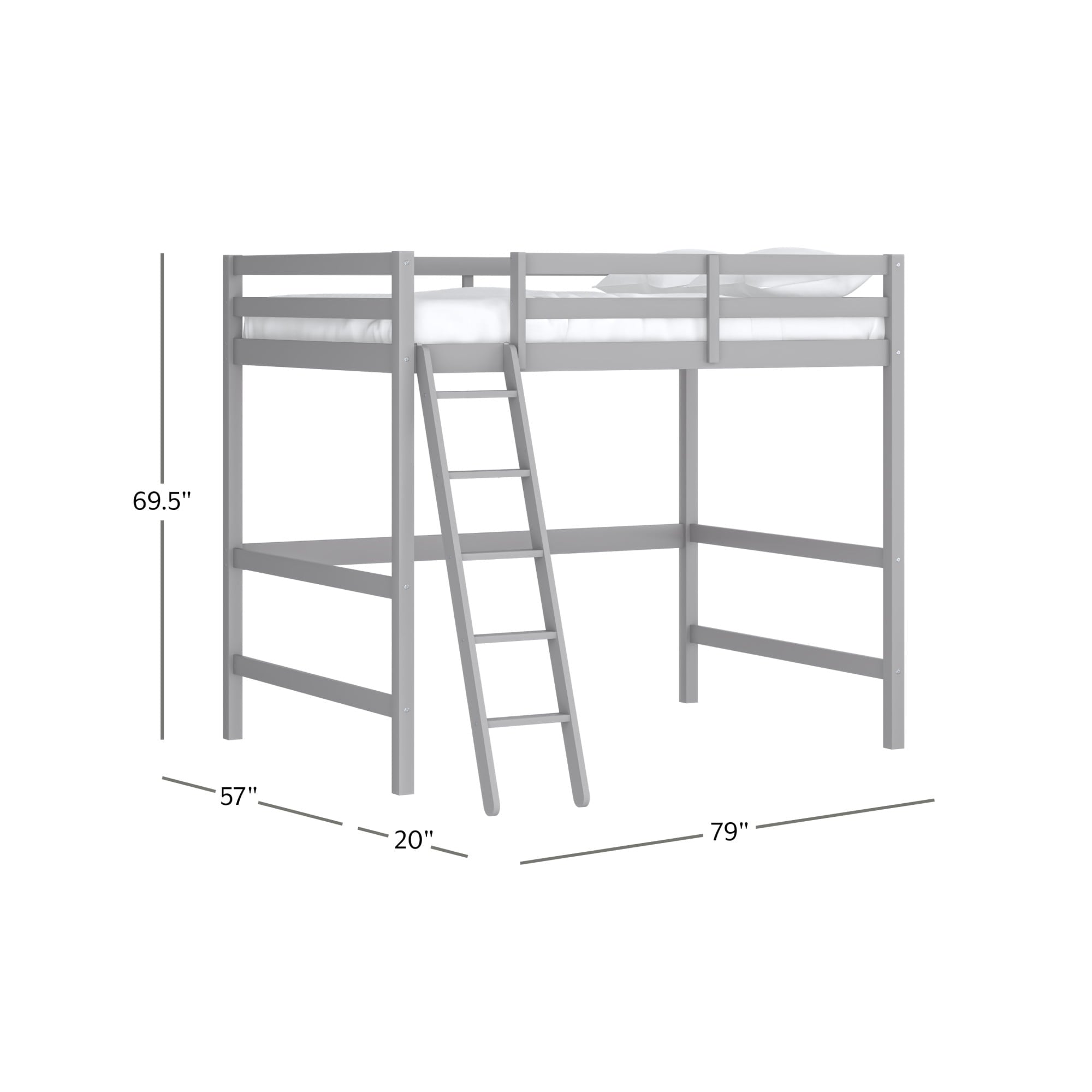 Hillsdale Campbell Wood Full Loft Bunk Bed with Ladder, up to 350 lbs Capacity, Gray