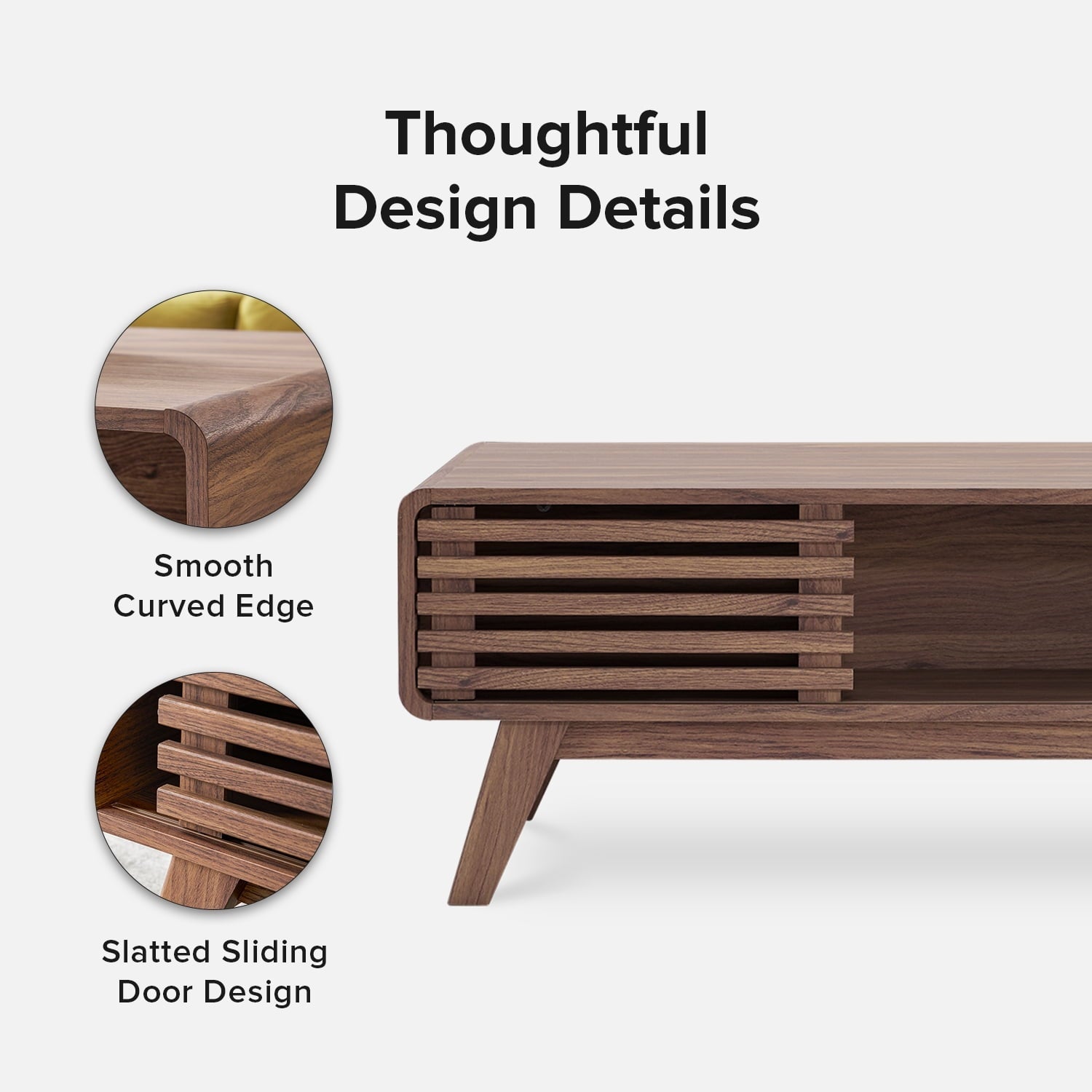 Mopio Ensley Coffee Table Mid-Century Modern Low Profile Dual Side with Sleek Rounded Finishing