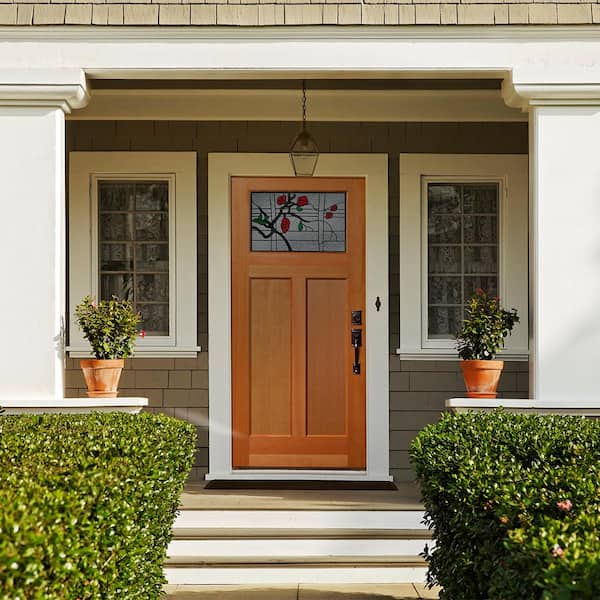 36 in. x 80 in. 2 Panel Universal/Reversible Craftsman 1-Lite Decorative Glass Unfinished Fir Wood Front Door Slab