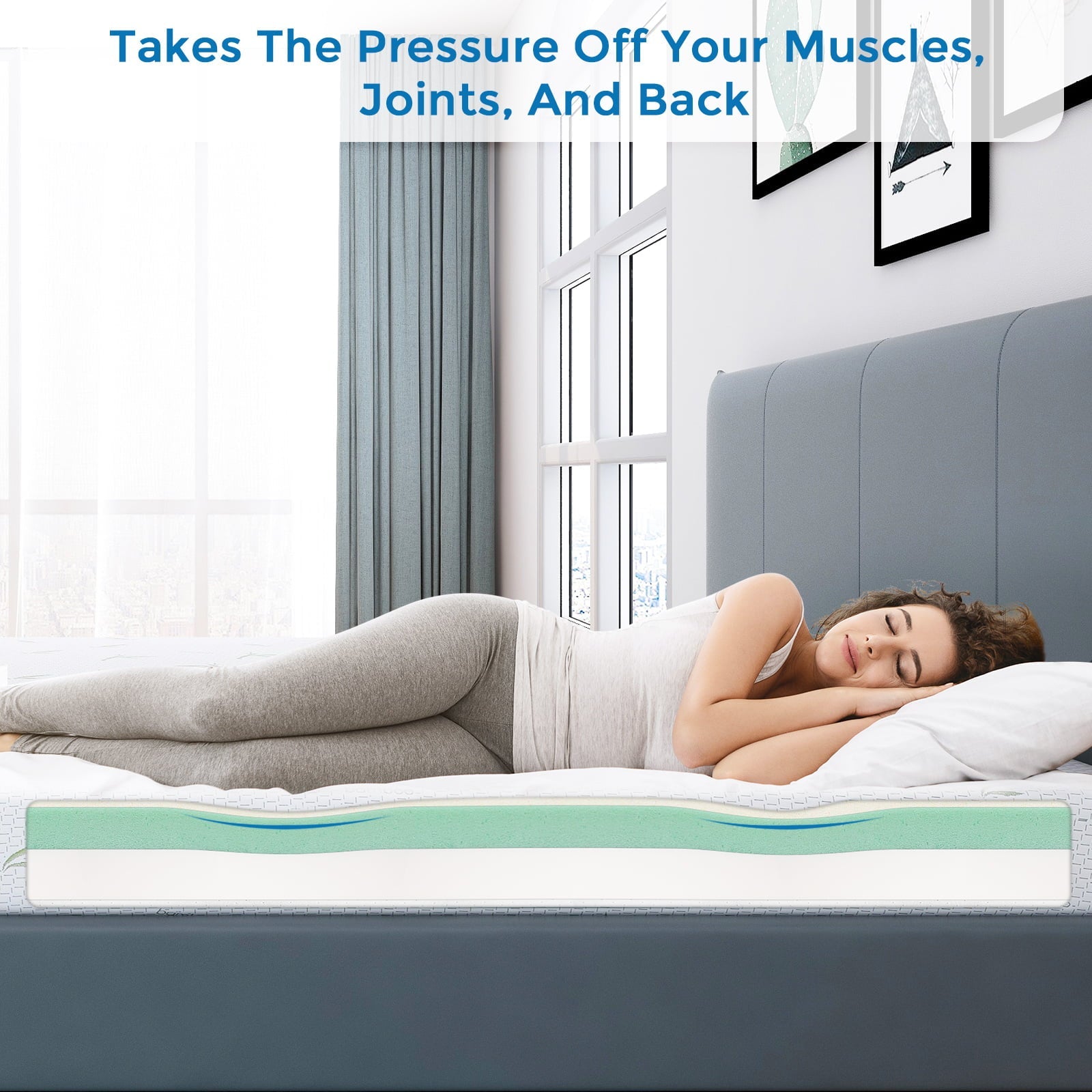 Mattress, 6 inch Memory Foam Mattress Bed in a Box, with Green Tea Cooling Gel, Made in USA